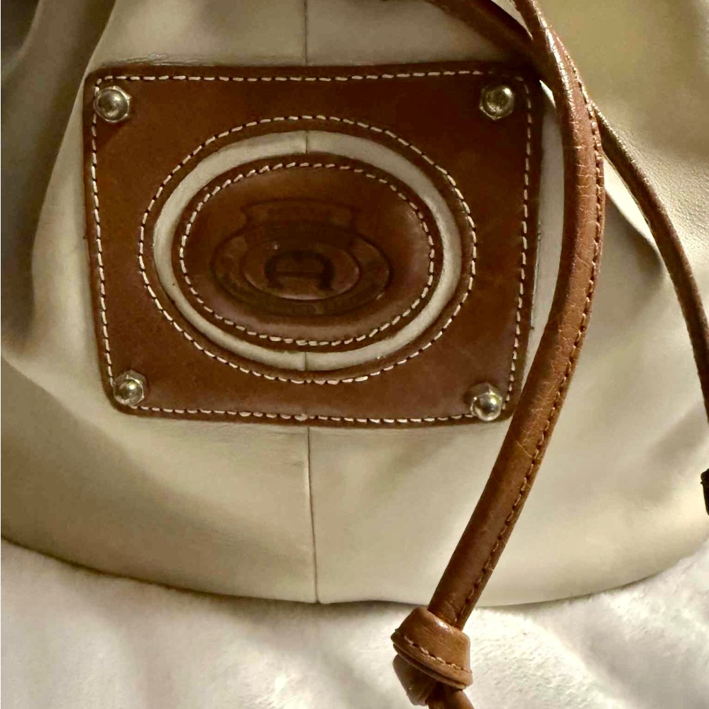 Vintage Elegant Cream And Brown Leather Women's Bag